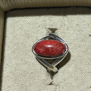 Red Coral and sterling silver ring